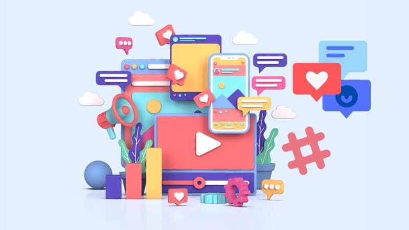 An event promoter planning a social media marketing campaign with various platform icons on a tablet