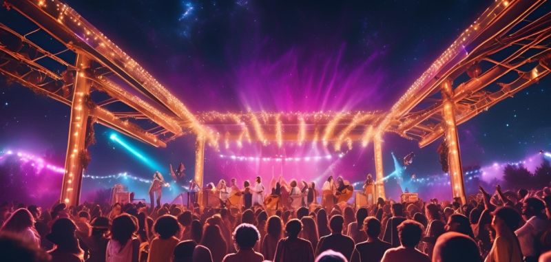 Solar-powered music stage with solar panels